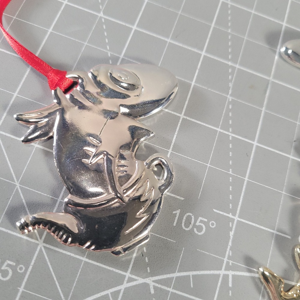 Dr. Seuss Cat in the Hat Christmas Ornament Set 5 Gold & Silver Tone Movie - Picture 4 of 8